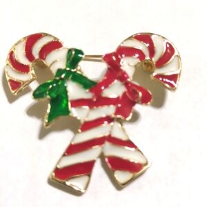 Holiday Enamel Candy Cane Brooch